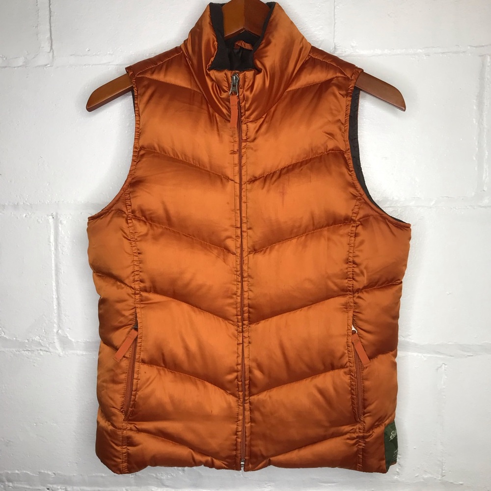 Eddie Bauer Orange Quilted Goose Down Filled Vest -READ